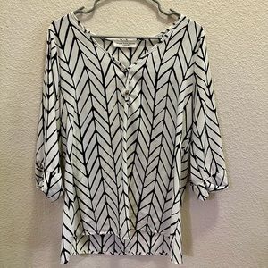 Peach Love Cream California Black and White Long Sleeve Blouse Size L